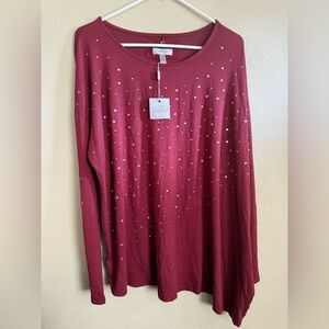 CUPIO NWT Women’s Maroon Long Sleeve Studded Blouse XL